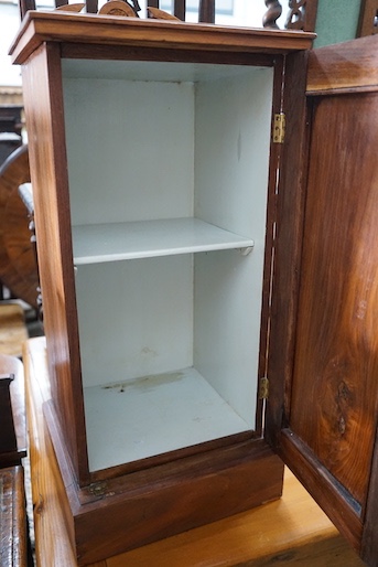 A late Victorian walnut bedside cabinet, width 36cm, depth 32cm, height 82cm